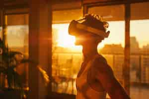 Free photo adult doing fitness through virtual reality