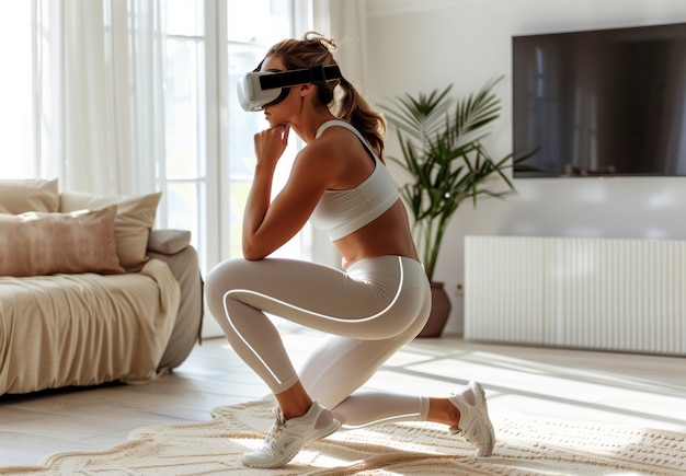 Free photo adult doing fitness through virtual reality