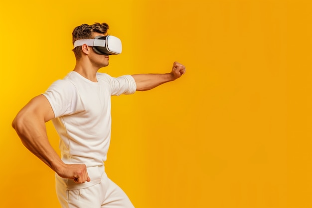 Free photo adult doing fitness through virtual reality