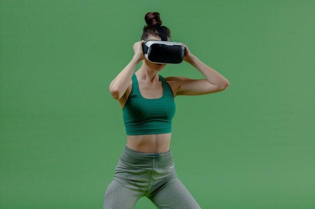 Free photo adult doing fitness through virtual reality