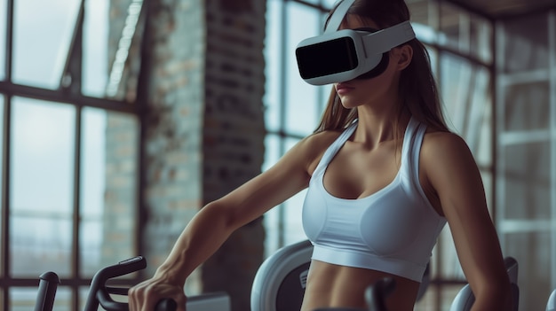 Free photo adult doing fitness through virtual reality