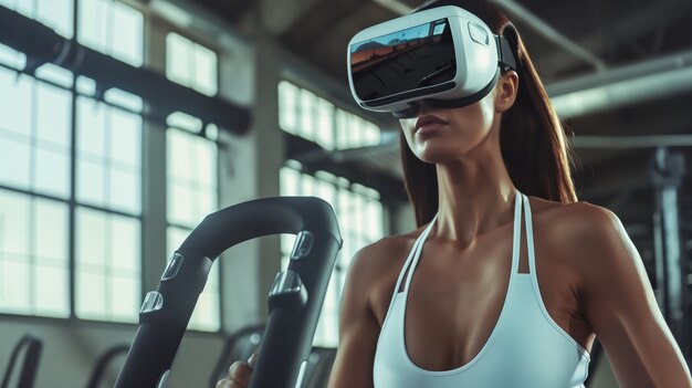 Adult doing fitness through virtual reality