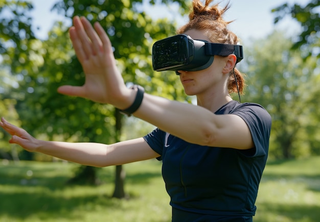 Free Photo adult doing fitness through virtual reality