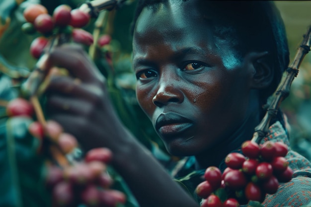 Adult harvesting coffee