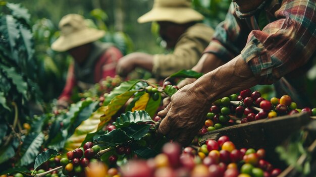 Adult harvesting coffee