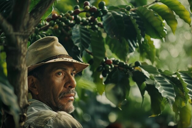 Adult harvesting coffee