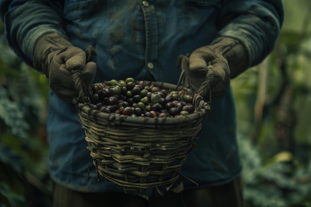 Free photo adult harvesting coffee