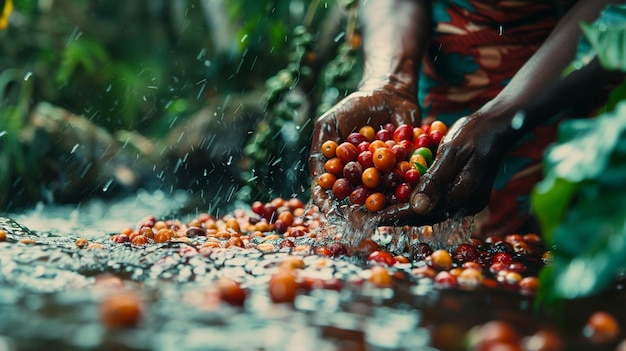 Free photo adult harvesting coffee