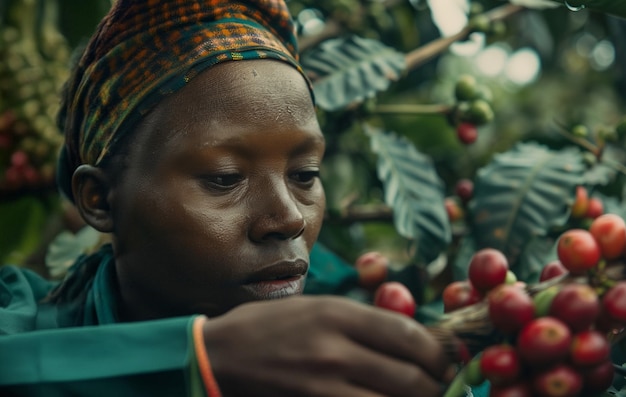 Adult harvesting coffee