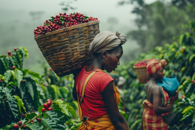 Adult harvesting coffee