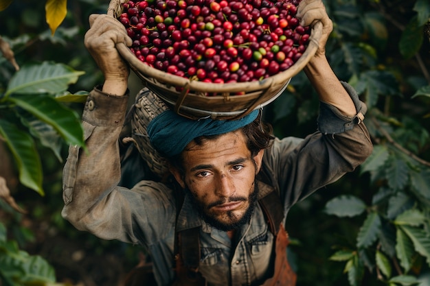 Free photo adult harvesting coffee