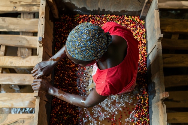 Free photo adult harvesting coffee