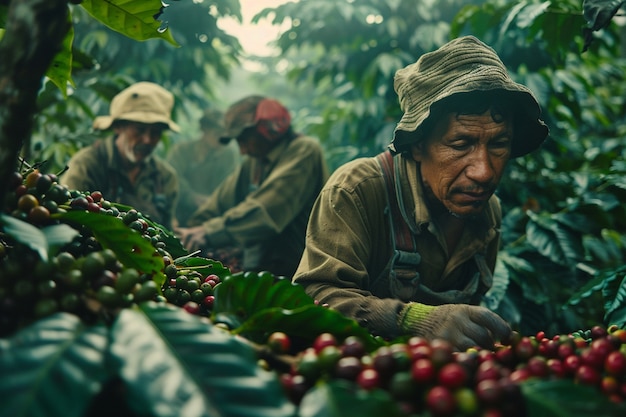 Adult harvesting coffee