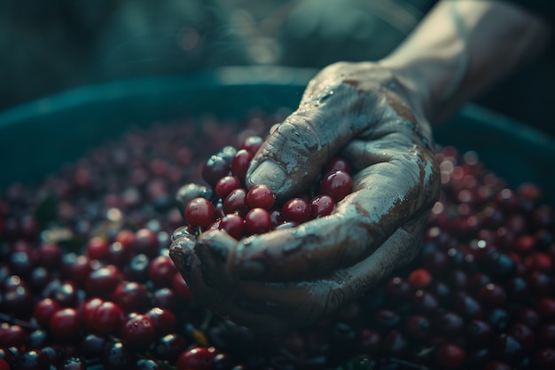 Free photo adult harvesting coffee