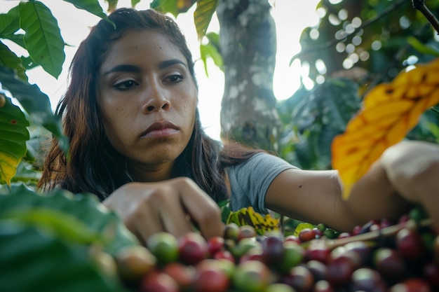 Free photo adult harvesting coffee