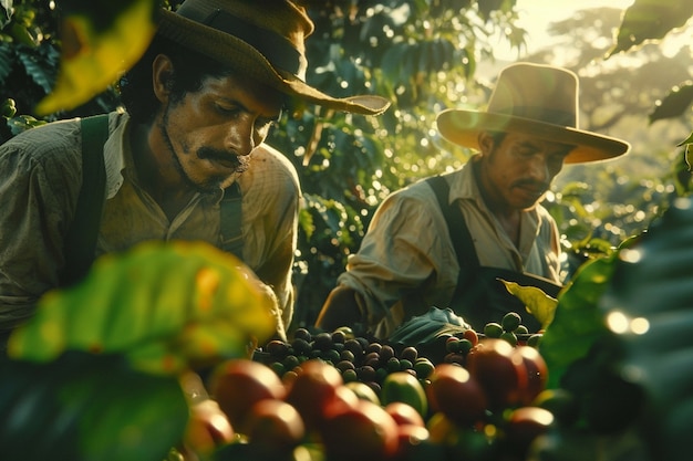 Adult harvesting coffee