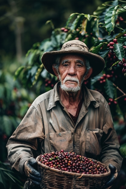 Adult harvesting coffee