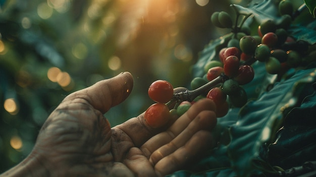 Free Photo adult harvesting coffee