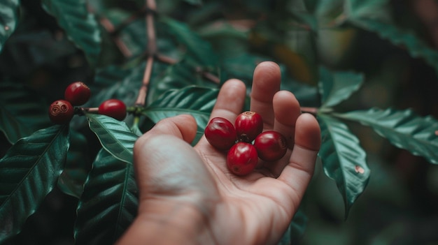 Adult harvesting coffee