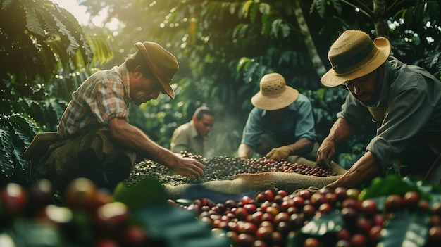 Adult harvesting coffee