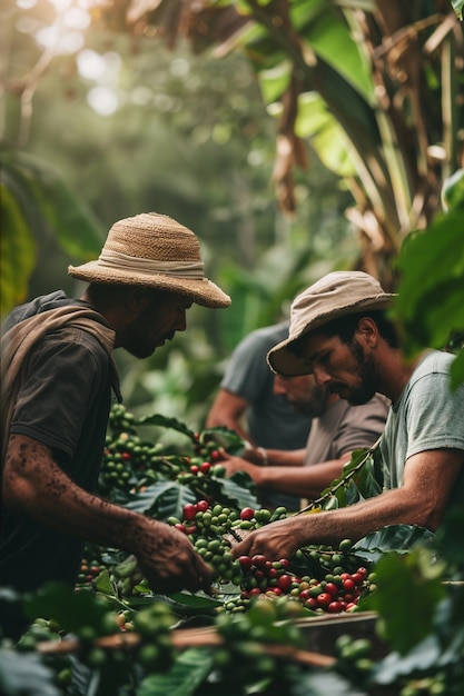 Adult harvesting coffee