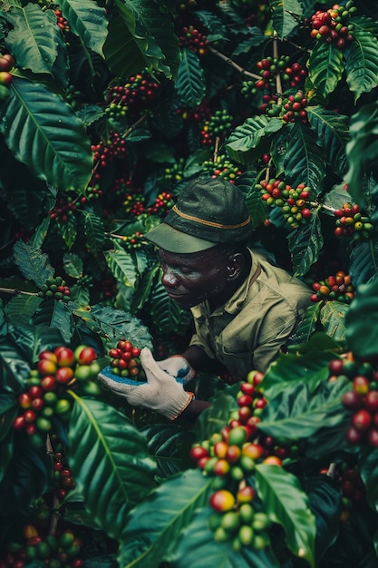 Adult harvesting coffee