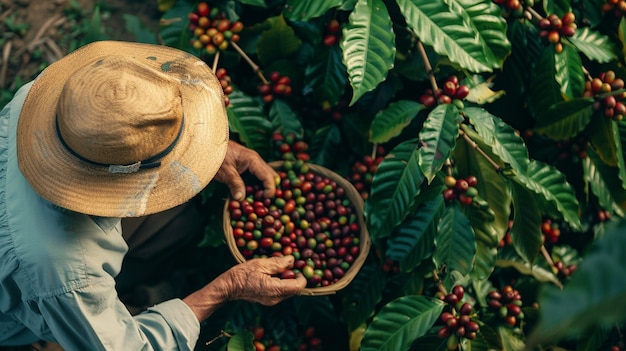 Adult harvesting coffee