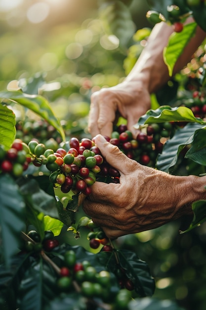 Adult harvesting coffee