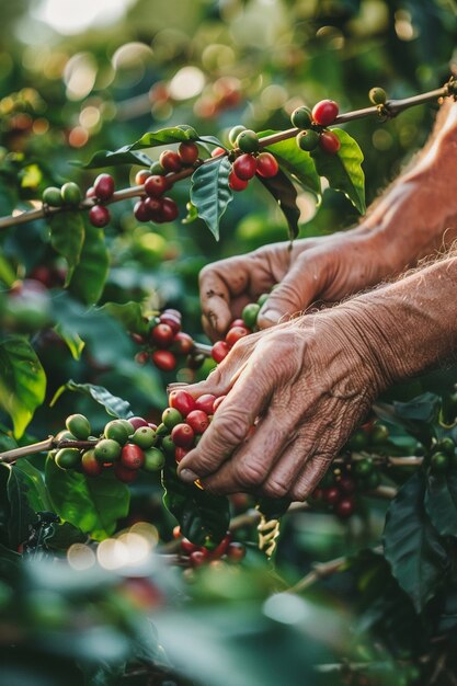 Adult harvesting coffee