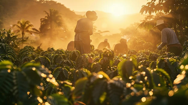 Adult harvesting coffee