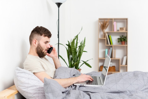 Adult male enjoying work from home