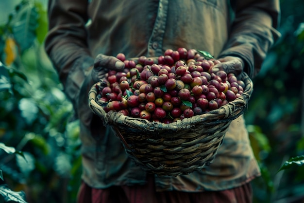 Free photo adult in nature  coffee harvesting