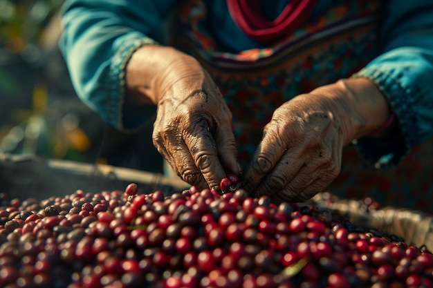 Free photo adult in nature  coffee harvesting