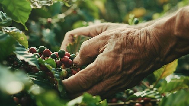 Free Photo adult in nature  coffee harvesting