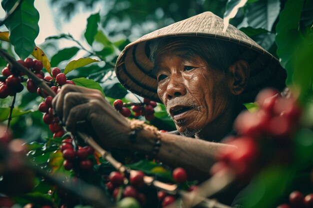 Adult in nature  coffee harvesting