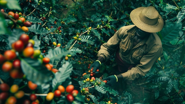 Free photo adult in nature  coffee harvesting