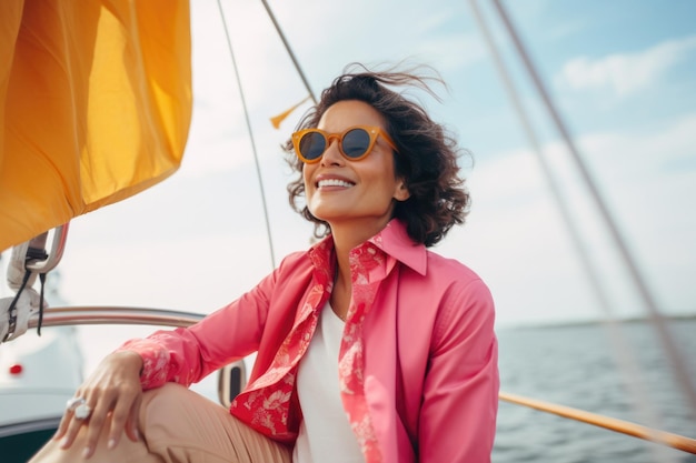 Free Photo adult pretty woman happy expression sailing on a boat ai generated