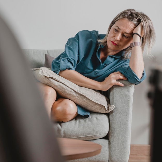 Adult woman stressing out at home