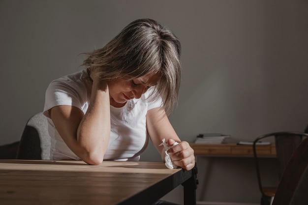 Adult woman stressing out at home