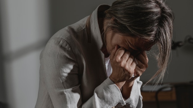 Adult woman stressing out at home