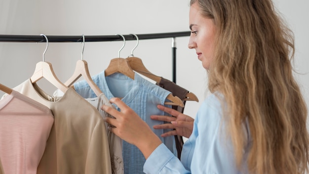 Adult woman trying out new clothes