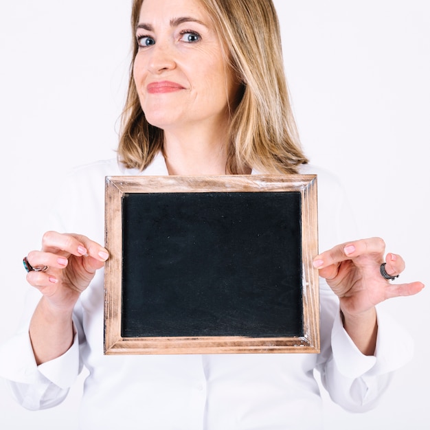 Adult woman with blackboard