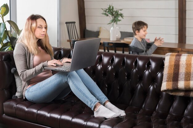 Adult woman working from home