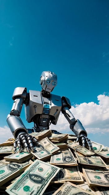 Free Photo advanced technological robot interacting with money and finance