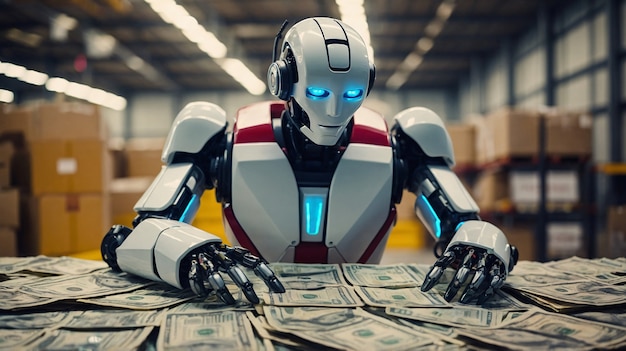 Free photo advanced technological robot interacting with money and finance