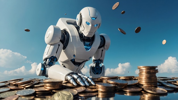 Free Photo advanced technological robot interacting with money and finance