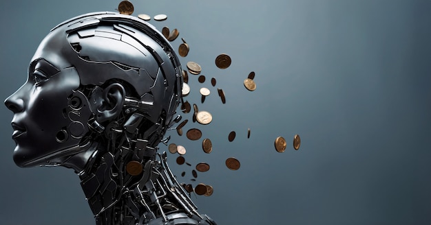 Free Photo advanced technological robot interacting with money and finance