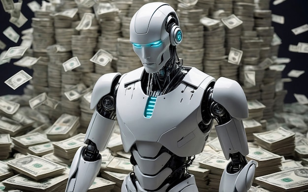 Free Photo advanced technological robot interacting with money and finance