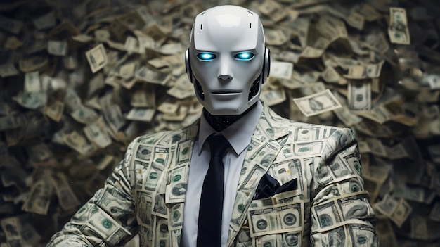 Free Photo advanced technological robot interacting with money and finance