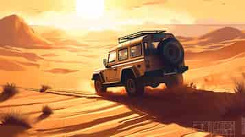 Free photo adventure jeep car in the desert illustration